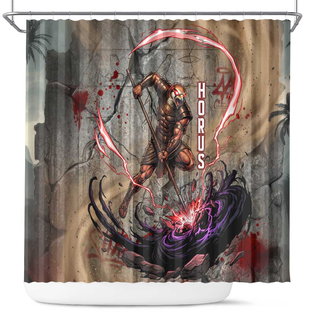 Horus Behdety Warrior Shower Curtain with Falcon Mask and Spear Ancient Egyptian Combat