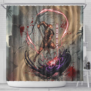 Horus Behdety Warrior Shower Curtain with Falcon Mask and Spear Ancient Egyptian Combat