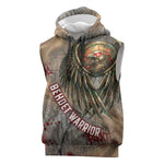 Horus Behdety Warrior Sleeveless Hoodie with Falcon Mask and Spear Ancient Egyptian Combat