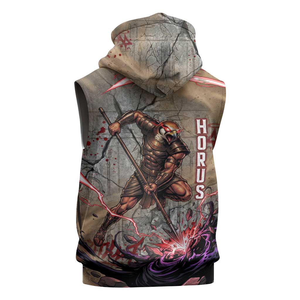 Horus Behdety Warrior Sleeveless Hoodie with Falcon Mask and Spear Ancient Egyptian Combat