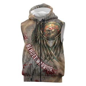 Horus Behdety Warrior Sleeveless Zip Hoodie with Falcon Mask and Spear Ancient Egyptian Combat