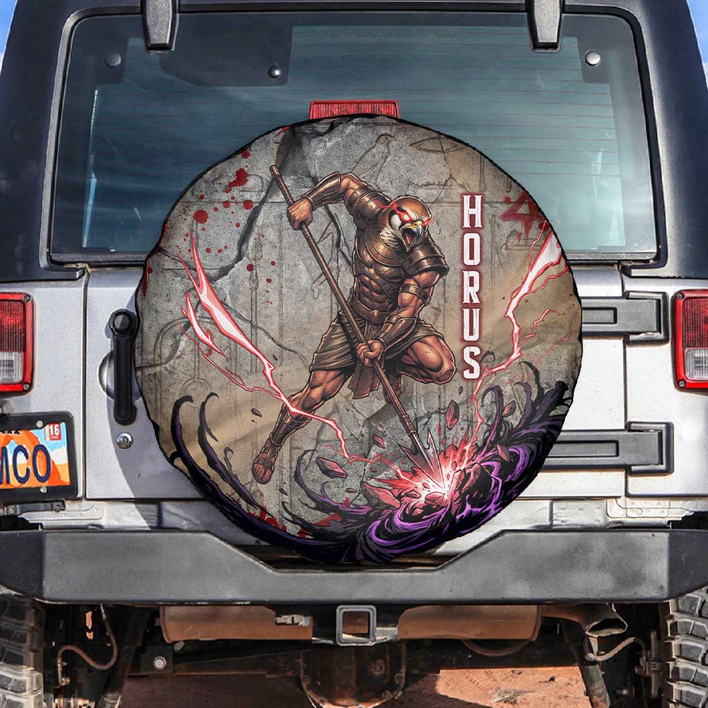 Horus Behdety Warrior Spare Tire Cover with Falcon Mask and Spear Ancient Egyptian Combat
