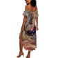 Horus Behdety Warrior Summer Maxi Dress with Falcon Mask and Spear Ancient Egyptian Combat