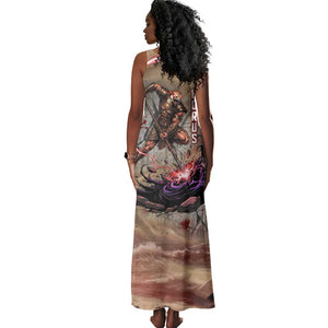 Horus Behdety Warrior Tank Maxi Dress with Falcon Mask and Spear Ancient Egyptian Combat