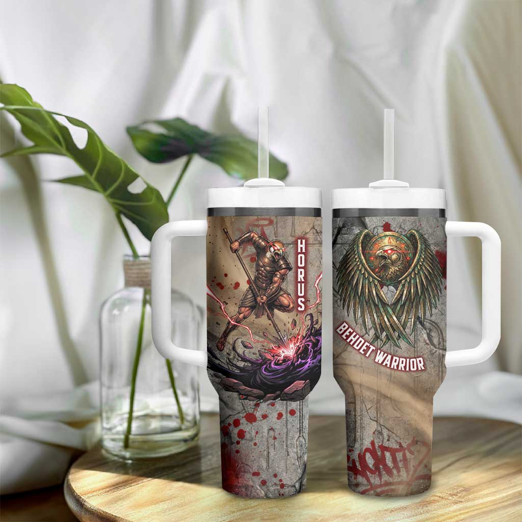 Horus Behdety Warrior Tumbler With Handle with Falcon Mask and Spear Ancient Egyptian Combat