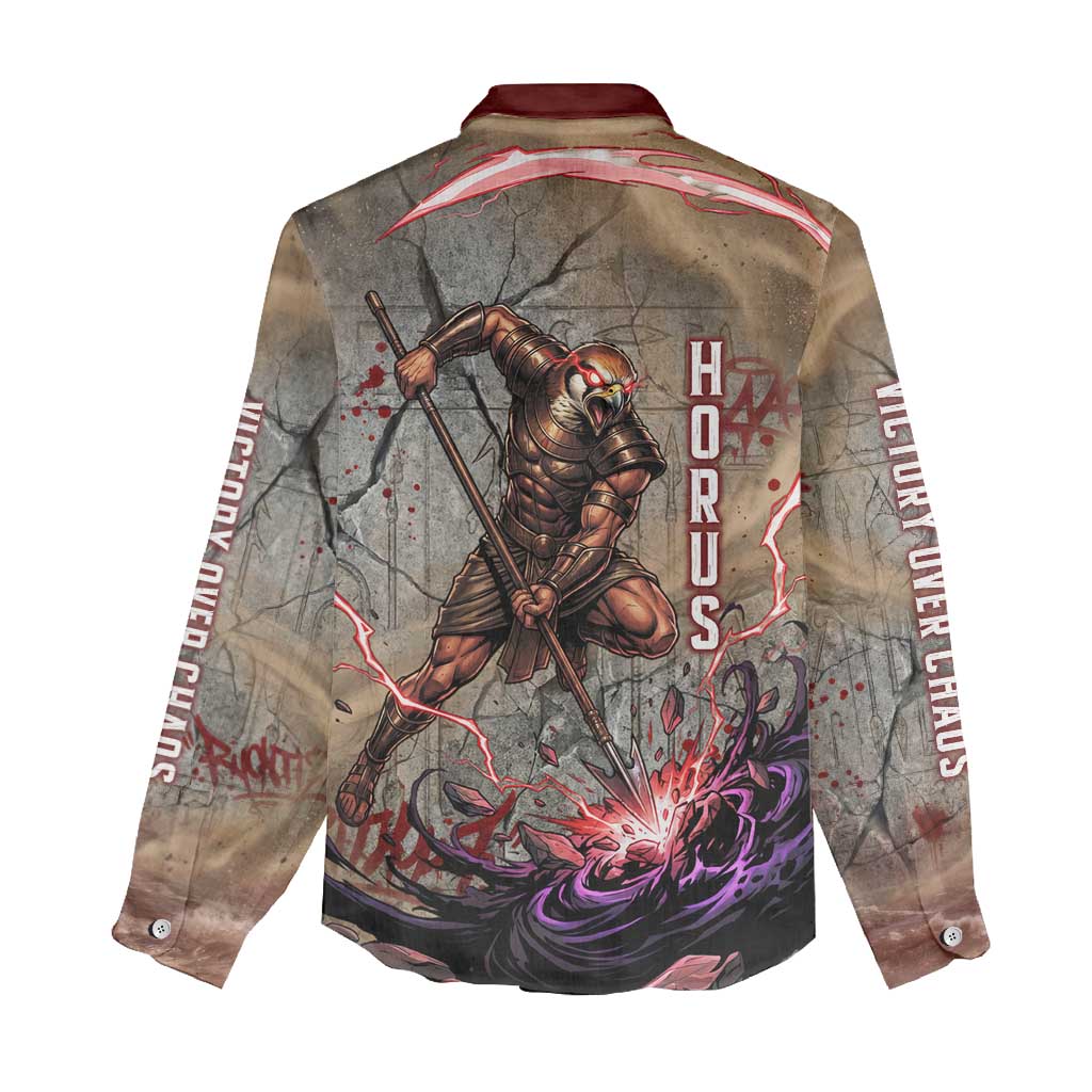 Horus Behdety Warrior Women Casual Shirt with Falcon Mask and Spear Ancient Egyptian Combat