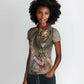Horus Behdety Warrior Women Polo Shirt with Falcon Mask and Spear Ancient Egyptian Combat