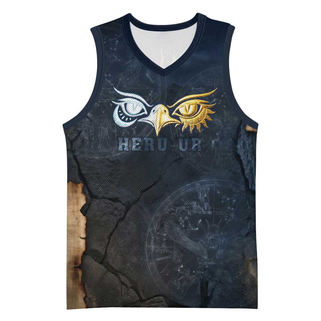 Heru-Ur Falcon Eyes Basketball Jersey Solar Disk Ancient Egyptian Mythology in Dark Stone