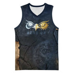 Heru-Ur Falcon Eyes Basketball Jersey Solar Disk Ancient Egyptian Mythology in Dark Stone