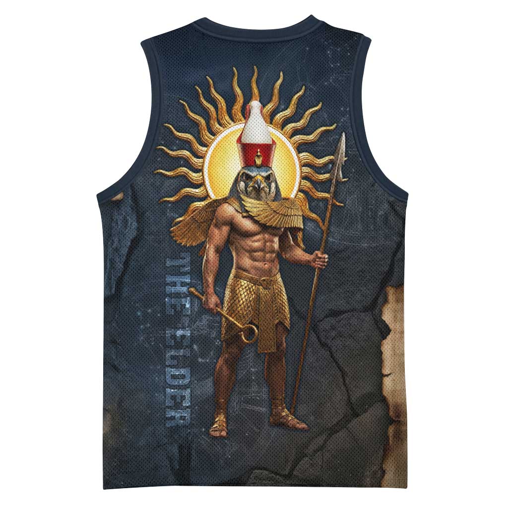 Heru-Ur Falcon Eyes Basketball Jersey Solar Disk Ancient Egyptian Mythology in Dark Stone