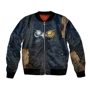 Heru-Ur Falcon Eyes Bomber Jacket Solar Disk Ancient Egyptian Mythology in Dark Stone