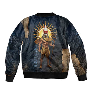 Heru-Ur Falcon Eyes Bomber Jacket Solar Disk Ancient Egyptian Mythology in Dark Stone