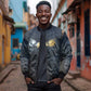 Heru-Ur Falcon Eyes Bomber Jacket Solar Disk Ancient Egyptian Mythology in Dark Stone