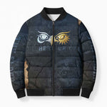 Heru-Ur Falcon Eyes Bomber Puffer Jacket Solar Disk Ancient Egyptian Mythology in Dark Stone