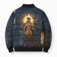 Heru-Ur Falcon Eyes Bomber Puffer Jacket Solar Disk Ancient Egyptian Mythology in Dark Stone