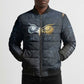 Heru-Ur Falcon Eyes Bomber Puffer Jacket Solar Disk Ancient Egyptian Mythology in Dark Stone