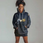 Heru-Ur Falcon Eyes Hoodie Dress Solar Disk Ancient Egyptian Mythology in Dark Stone