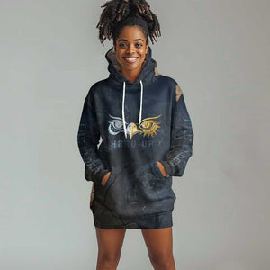 Heru-Ur Falcon Eyes Hoodie Dress Solar Disk Ancient Egyptian Mythology in Dark Stone