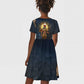 Heru-Ur Falcon Eyes Kid Short Sleeve Dress Solar Disk Ancient Egyptian Mythology in Dark Stone