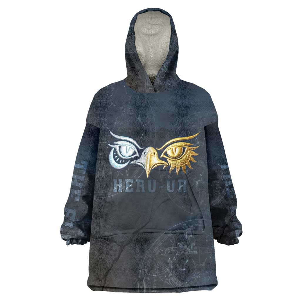 Heru-Ur Falcon Eyes Kid Wearable Blanket Hoodie Solar Disk Ancient Egyptian Mythology in Dark Stone