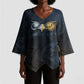 Heru-Ur Falcon Eyes Kimono Sleeve Blouse Solar Disk Ancient Egyptian Mythology in Dark Stone