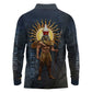 Heru-Ur Falcon Eyes Long Sleeve Polo Shirt Solar Disk Ancient Egyptian Mythology in Dark Stone