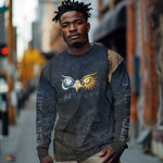 Heru-Ur Falcon Eyes Long Sleeve Shirt Solar Disk Ancient Egyptian Mythology in Dark Stone