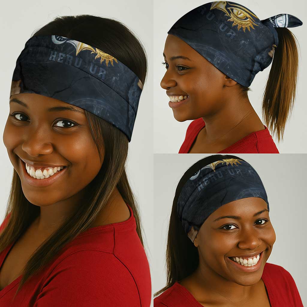 Heru-Ur Falcon Eyes Neck Gaiter Solar Disk Ancient Egyptian Mythology in Dark Stone