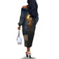 Heru-Ur Falcon Eyes Off The Shoulder Long Sleeve Dress Solar Disk Ancient Egyptian Mythology in Dark Stone