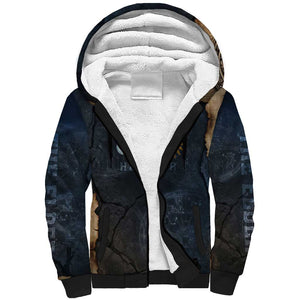 Heru-Ur Falcon Eyes Sherpa Hoodie Solar Disk Ancient Egyptian Mythology in Dark Stone