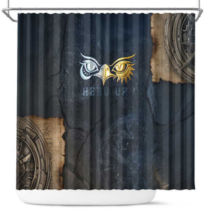 Heru-Ur Falcon Eyes Shower Curtain Solar Disk Ancient Egyptian Mythology in Dark Stone