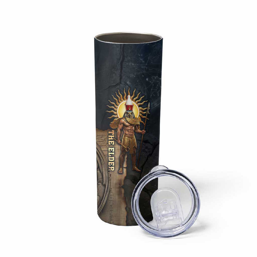 Heru-Ur Falcon Eyes Skinny Tumbler Solar Disk Ancient Egyptian Mythology in Dark Stone