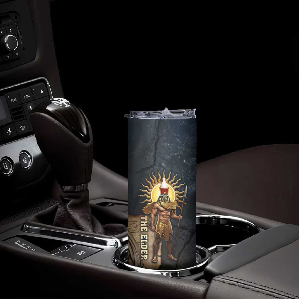 Heru-Ur Falcon Eyes Skinny Tumbler Solar Disk Ancient Egyptian Mythology in Dark Stone