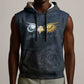 Heru-Ur Falcon Eyes Sleeveless Hoodie Solar Disk Ancient Egyptian Mythology in Dark Stone