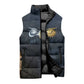 Heru-Ur Falcon Eyes Sleeveless Puffer Jacket Solar Disk Ancient Egyptian Mythology in Dark Stone