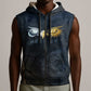 Heru-Ur Falcon Eyes Sleeveless Zip Hoodie Solar Disk Ancient Egyptian Mythology in Dark Stone