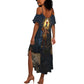 Heru-Ur Falcon Eyes Summer Maxi Dress Solar Disk Ancient Egyptian Mythology in Dark Stone