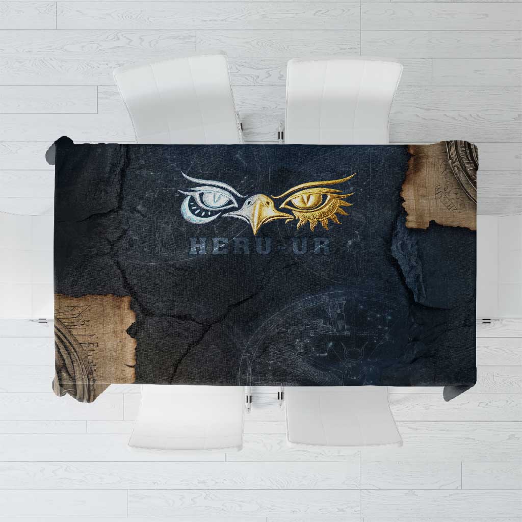 Heru-Ur Falcon Eyes Tablecloth Solar Disk Ancient Egyptian Mythology in Dark Stone