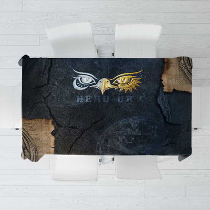 Heru-Ur Falcon Eyes Tablecloth Solar Disk Ancient Egyptian Mythology in Dark Stone