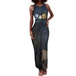 Heru-Ur Falcon Eyes Tank Maxi Dress Solar Disk Ancient Egyptian Mythology in Dark Stone