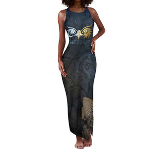 Heru-Ur Falcon Eyes Tank Maxi Dress Solar Disk Ancient Egyptian Mythology in Dark Stone