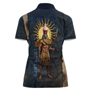 Heru-Ur Falcon Eyes Women Polo Shirt Solar Disk Ancient Egyptian Mythology in Dark Stone