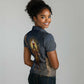 Heru-Ur Falcon Eyes Women Polo Shirt Solar Disk Ancient Egyptian Mythology in Dark Stone