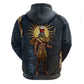 Heru-Ur Falcon Eyes Zip Hoodie Solar Disk Ancient Egyptian Mythology in Dark Stone
