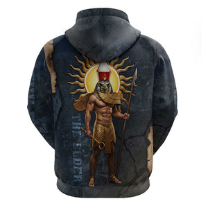 Heru-Ur Falcon Eyes Zip Hoodie Solar Disk Ancient Egyptian Mythology in Dark Stone