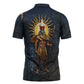 Heru-Ur Falcon Eyes Zipper Polo Shirt Solar Disk Ancient Egyptian Mythology in Dark Stone