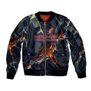 Heru-Ur Bomber Jacket Flaming Wings and Sword Ancient Egyptian Warrior