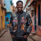 Heru-Ur Bomber Jacket Flaming Wings and Sword Ancient Egyptian Warrior