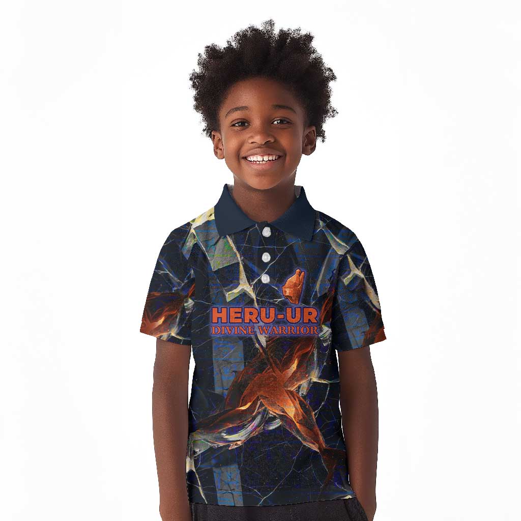 Heru-Ur Kid Polo Shirt Flaming Wings and Sword Ancient Egyptian Warrior