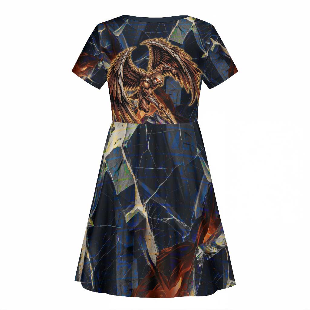 Heru-Ur Kid Short Sleeve Dress Flaming Wings and Sword Ancient Egyptian Warrior